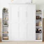 Murphy Bed with Storage Shelves and LED Lights, Foldable Wall Bed Murphy Bed Cabinet for Guest Room