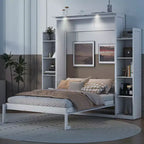 Murphy Bed with Storage Shelves and LED Lights, Foldable Wall Bed Murphy Bed Cabinet for Guest Room