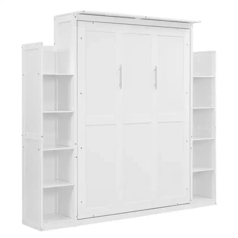 Murphy Bed with Storage Shelves and LED Lights, Foldable Wall Bed Murphy Bed Cabinet for Guest Room