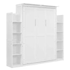 Murphy Bed with Storage Shelves and LED Lights, Foldable Wall Bed Murphy Bed Cabinet for Guest Room