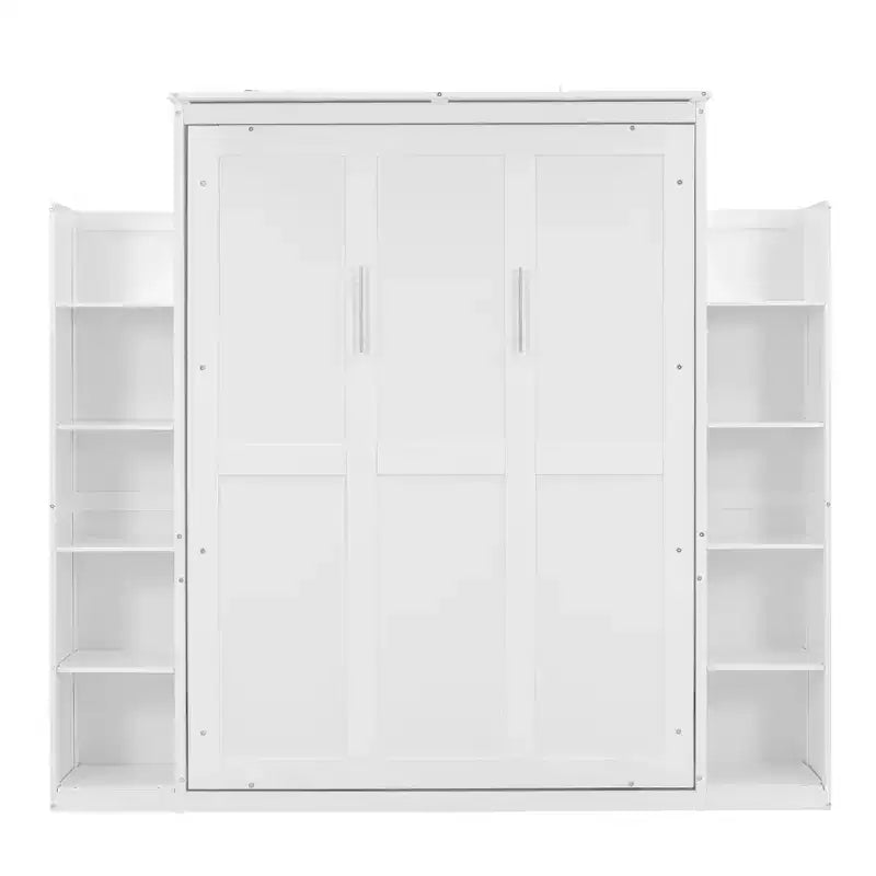 Murphy Bed with Storage Shelves and LED Lights, Foldable Wall Bed Murphy Bed Cabinet for Guest Room