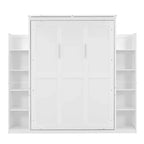 Murphy Bed with Storage Shelves and LED Lights, Foldable Wall Bed Murphy Bed Cabinet for Guest Room