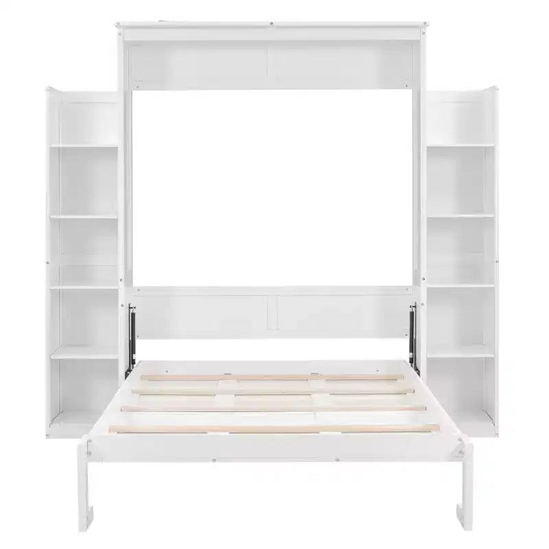 Murphy Bed with Storage Shelves and LED Lights, Foldable Wall Bed Murphy Bed Cabinet for Guest Room