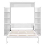 Murphy Bed with Storage Shelves and LED Lights, Foldable Wall Bed Murphy Bed Cabinet for Guest Room