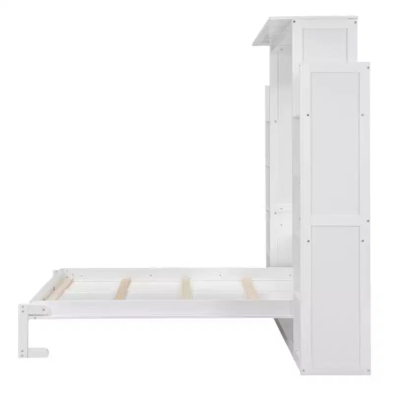 Murphy Bed with Storage Shelves and LED Lights, Foldable Wall Bed Murphy Bed Cabinet for Guest Room