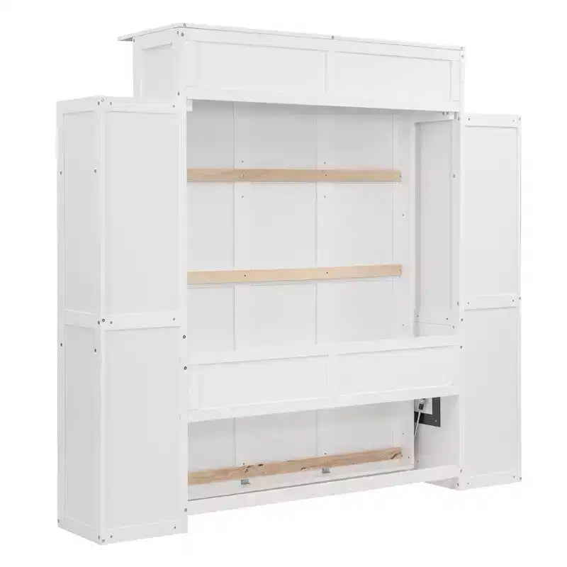 Murphy Bed with Storage Shelves and LED Lights, Foldable Wall Bed Murphy Bed Cabinet for Guest Room