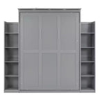 Murphy Bed with Storage Shelves and LED Lights, Foldable Wall Bed Murphy Bed Cabinet for Guest Room