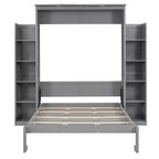 Murphy Bed with Storage Shelves and LED Lights, Foldable Wall Bed Murphy Bed Cabinet for Guest Room