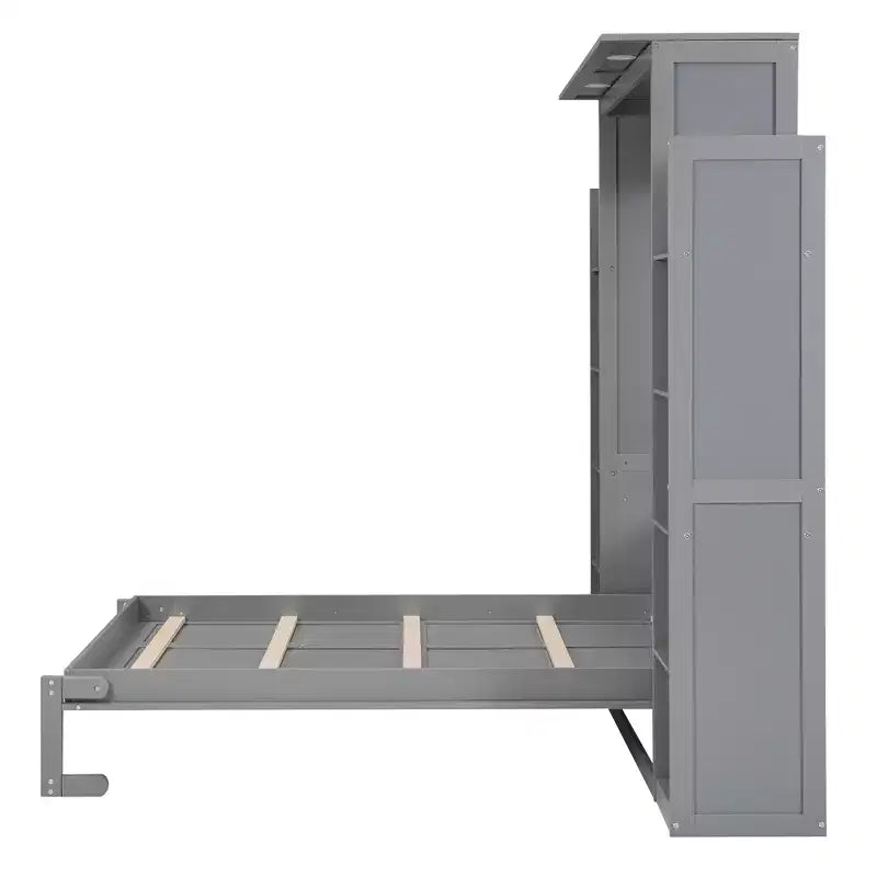 Murphy Bed with Storage Shelves and LED Lights, Foldable Wall Bed Murphy Bed Cabinet for Guest Room