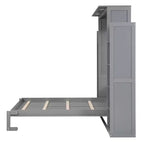 Murphy Bed with Storage Shelves and LED Lights, Foldable Wall Bed Murphy Bed Cabinet for Guest Room