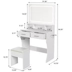 Vanity Desk Set with 31.5 Large LED Mirror and Lights, Makeup Vanity Table with 2 Drawers, Stool, Power Outlet, 3 Color Lighting Modes for Bedroom