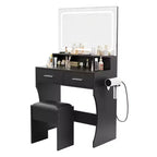 Vanity Desk Set with 31.5 Large LED Mirror and Lights, Makeup Vanity Table with 2 Drawers, Stool, Power Outlet, 3 Color Lighting Modes for Bedroom