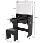 Vanity Desk Set with 31.5 Large LED Mirror and Lights, Makeup Vanity Table with 2 Drawers, Stool, Power Outlet, 3 Color Lighting Modes for Bedroom