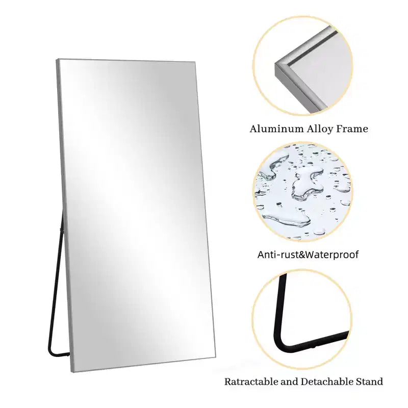 71x31 inch Aluminum Alloy Fine Edged Rectangular Silver Full-length Mirror (with Bracket)