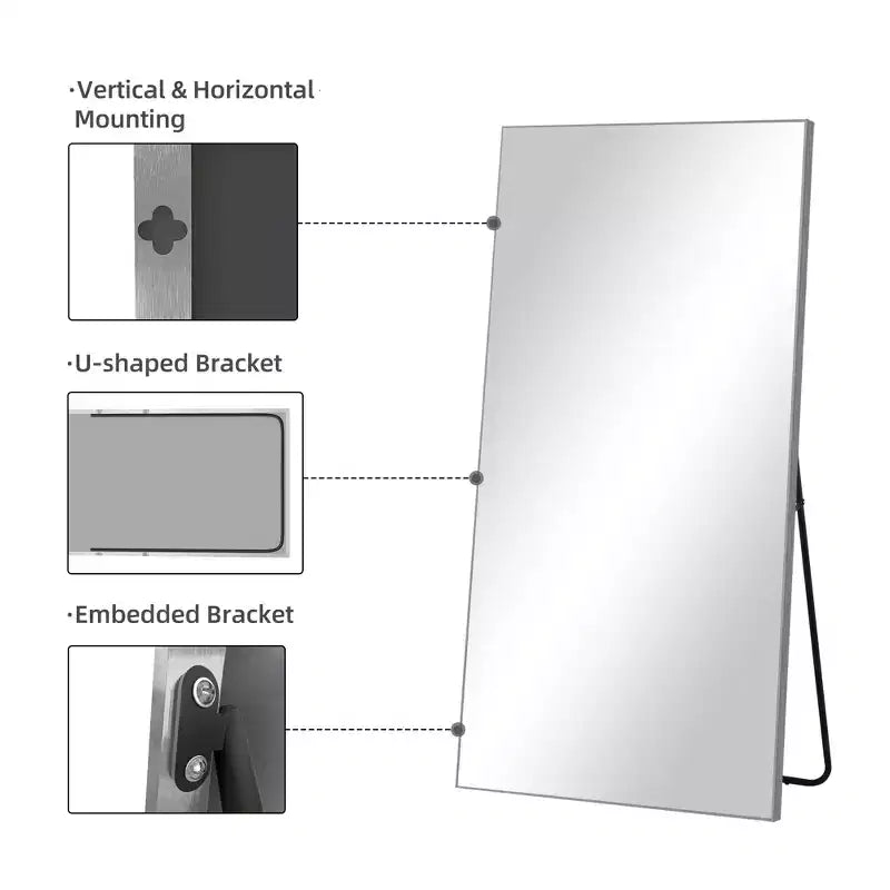 71x31 inch Aluminum Alloy Fine Edged Rectangular Silver Full-length Mirror (with Bracket)