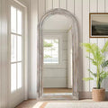 71x31 inch Solid Wood Stepped Right Angled Arch Weathered White Full-length Mirror (without Bracket)