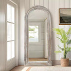 71x31 inch Solid Wood Stepped Right Angled Arch Weathered White Full-length Mirror (without Bracket)