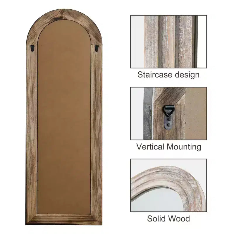 71x31 inch Solid Wood Stepped Right Angled Arch Weathered White Full-length Mirror (without Bracket)
