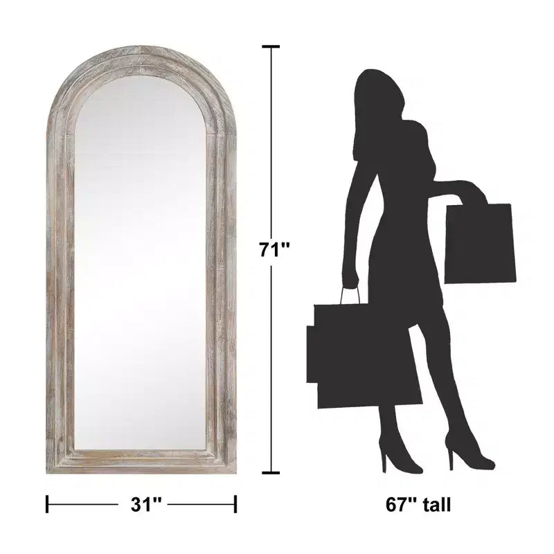 71x31 inch Solid Wood Stepped Right Angled Arch Weathered White Full-length Mirror (without Bracket)