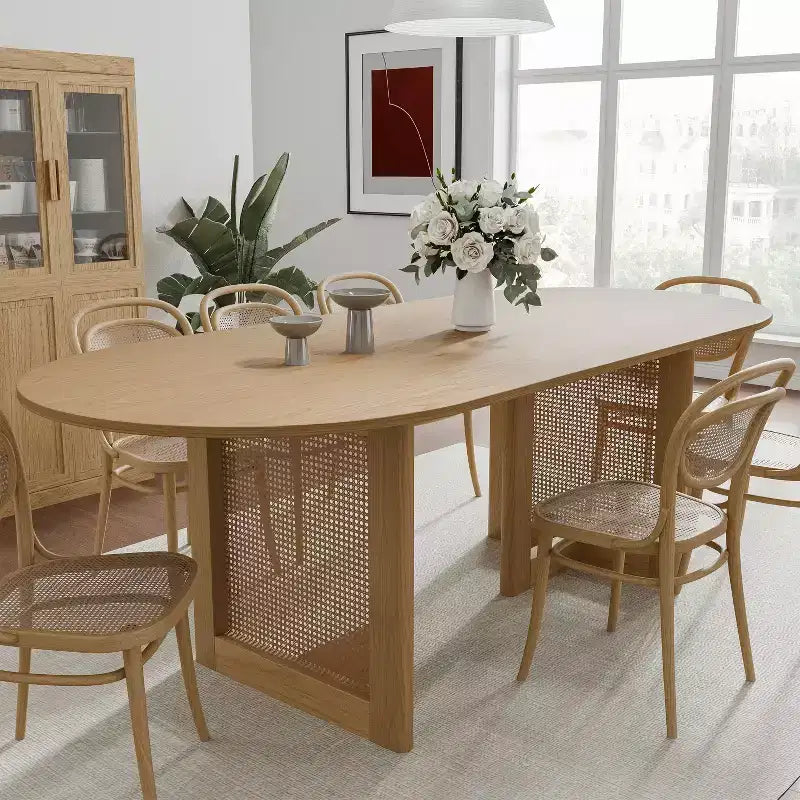 PexFix 79 x 33.5 Farmhouse Kitchen Dining Room Table Home Furniture Oval Natural Kitchen Table with Rattan Woven Legs for Kitchen Bar Living Room