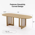 79 x 33.5 Farmhouse Oval Kitchen Dining Table with Rattan Woven Legs for Kitchen Bar Living Room