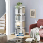 4 Tier 360 Rotating Bookshelf Tower, White Spinning Bookcase Organizer for Kids Bedroom Playroom Study, 18 x 18 x 51 Inch