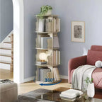 4 Tier 360 Rotating Bookshelf Tower, White Spinning Bookcase Organizer for Kids Bedroom Playroom Study, 18 x 18 x 51 Inch