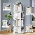 Acekool 4 Tier 360 Rotating Bookshelf Tower, White Spinning Bookcase Organizer for Kids Bedroom Playroom Study, 18 x 18 x 51 Inch