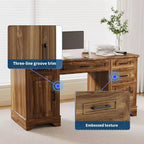 58 Executive Desk with 5 Drawers & Cabinet, Farmhouse Style Home Office Desk for Work, Study, Writing, White