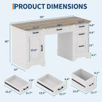 58 Executive Desk with 5 Drawers & Cabinet, Farmhouse Style Home Office Desk for Work, Study, Writing, White