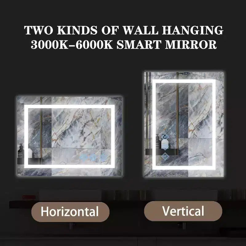 Bathroom Wall Mirror with Adjustable Brightness, Anti-Fog, Touch Control, Memory Function, Modern Vanity Mirror 32x24in