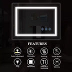 Bathroom Wall Mirror with Adjustable Brightness, Anti-Fog, Touch Control, Memory Function, Modern Vanity Mirror 32x24in