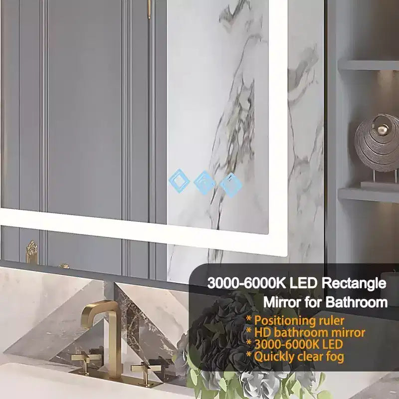 Bathroom Wall Mirror with Adjustable Brightness, Anti-Fog, Touch Control, Memory Function, Modern Vanity Mirror 32x24in