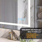 Bathroom Wall Mirror with Adjustable Brightness, Anti-Fog, Touch Control, Memory Function, Modern Vanity Mirror 32x24in