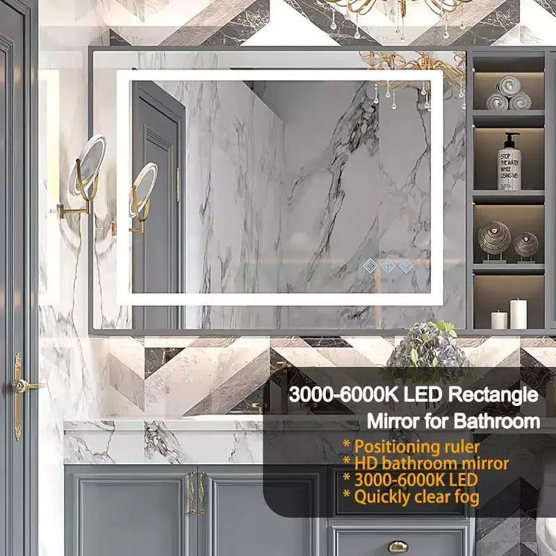 Bathroom Wall Mirror with Adjustable Brightness, Anti-Fog, Touch Control, Memory Function, Modern Vanity Mirror 32x24in