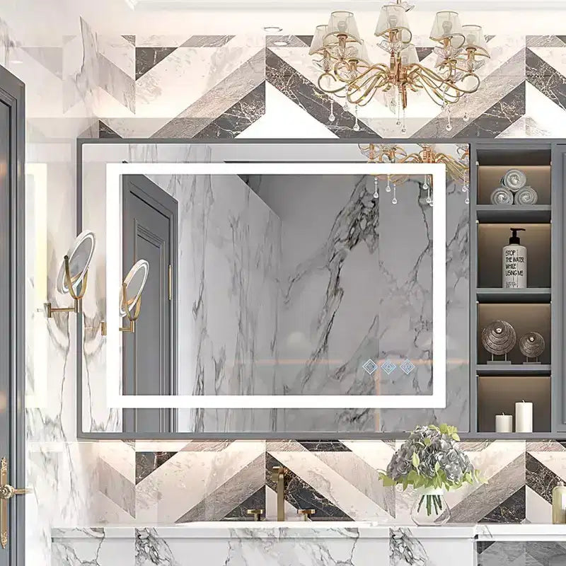 Bathroom Wall Mirror with Adjustable Brightness, Anti-Fog, Touch Control, Memory Function, Modern Vanity Mirror 32x24in