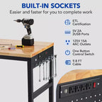 75x25 Adjustable Workbench, 2000lbs Capacity, 29.5-38.4 Height, Garage Table with Wheels & Power Outlet for Workshop Office