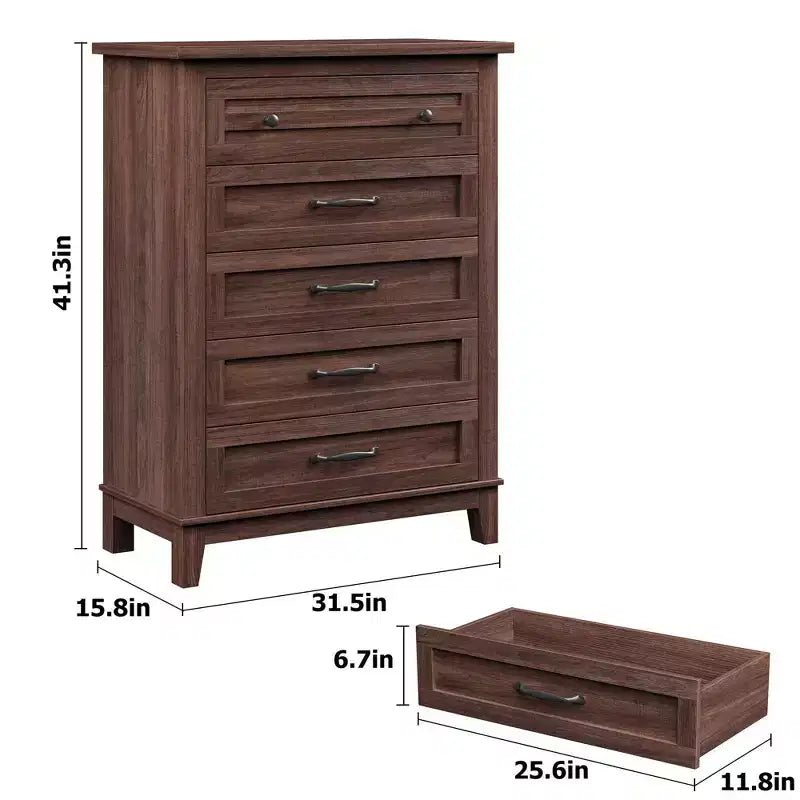 Freestanding 41.3 Tall Vertical 5 Drawer Dresser with Storage , Wooden Closet Storage Chest for Living Room, Bedroom, Entryway, Bedroom