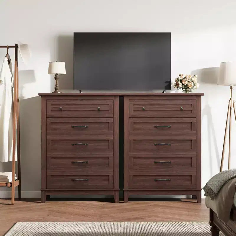 Freestanding 41.3 Tall Vertical 5 Drawer Dresser with Storage , Wooden Closet Storage Chest for Living Room, Bedroom, Entryway, Bedroom