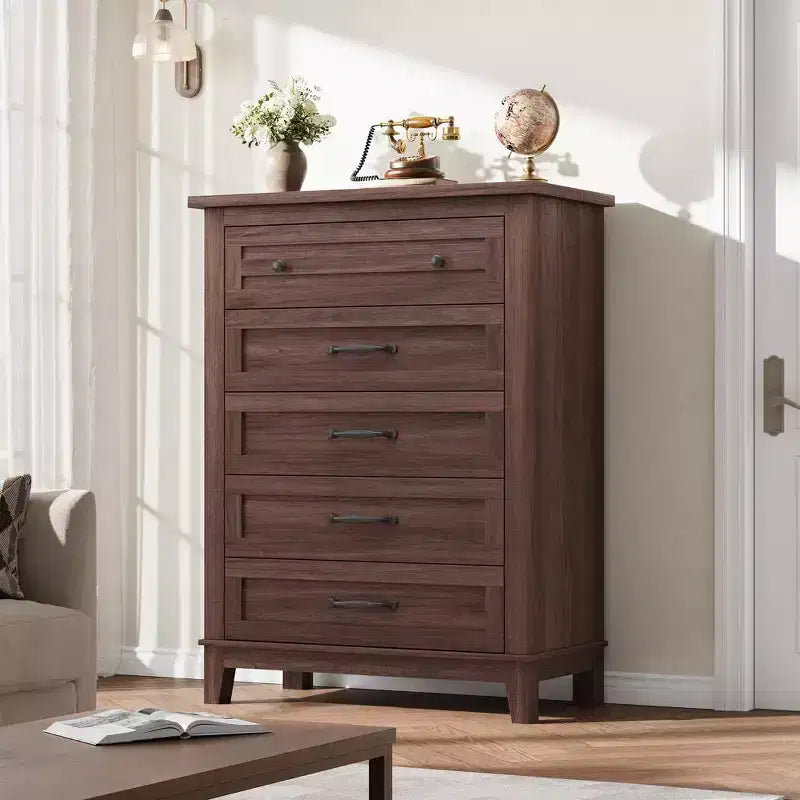 Freestanding 41.3 Tall Vertical 5 Drawer Dresser with Storage , Wooden Closet Storage Chest for Living Room, Bedroom, Entryway, Bedroom