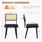 Rattan Dining Chairs Set of 2, PU Upholstered Kitchen Chairs with Tall Cane Backrest & Strong Wood Legs for Dining Room