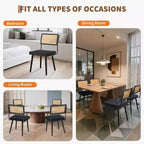 Rattan Dining Chairs Set of 2, PU Upholstered Kitchen Chairs with Tall Cane Backrest & Strong Wood Legs for Dining Room