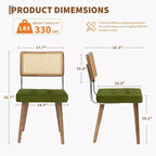 Rattan Dining Chairs Set of 2, PU Upholstered Kitchen Chairs with Tall Cane Backrest & Strong Wood Legs for Dining Room