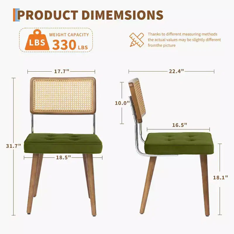 Rattan Dining Chairs Set of 2, PU Upholstered Kitchen Chairs with Tall Cane Backrest & Strong Wood Legs for Dining Room