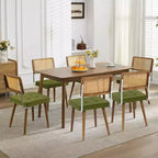 Rattan Dining Chairs Set of 2, PU Upholstered Kitchen Chairs with Tall Cane Backrest & Strong Wood Legs for Dining Room