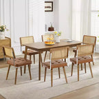 Rattan Dining Chairs Set of 2, PU Upholstered Kitchen Chairs with Tall Cane Backrest & Strong Wood Legs for Dining Room