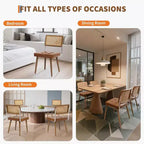 Rattan Dining Chairs Set of 2, PU Upholstered Kitchen Chairs with Tall Cane Backrest & Strong Wood Legs for Dining Room