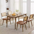 Acekool Rattan Dining Chairs Set of 2, PU Upholstered Kitchen Chairs with Tall Cane Backrest & Strong Wood Legs for Dining Room