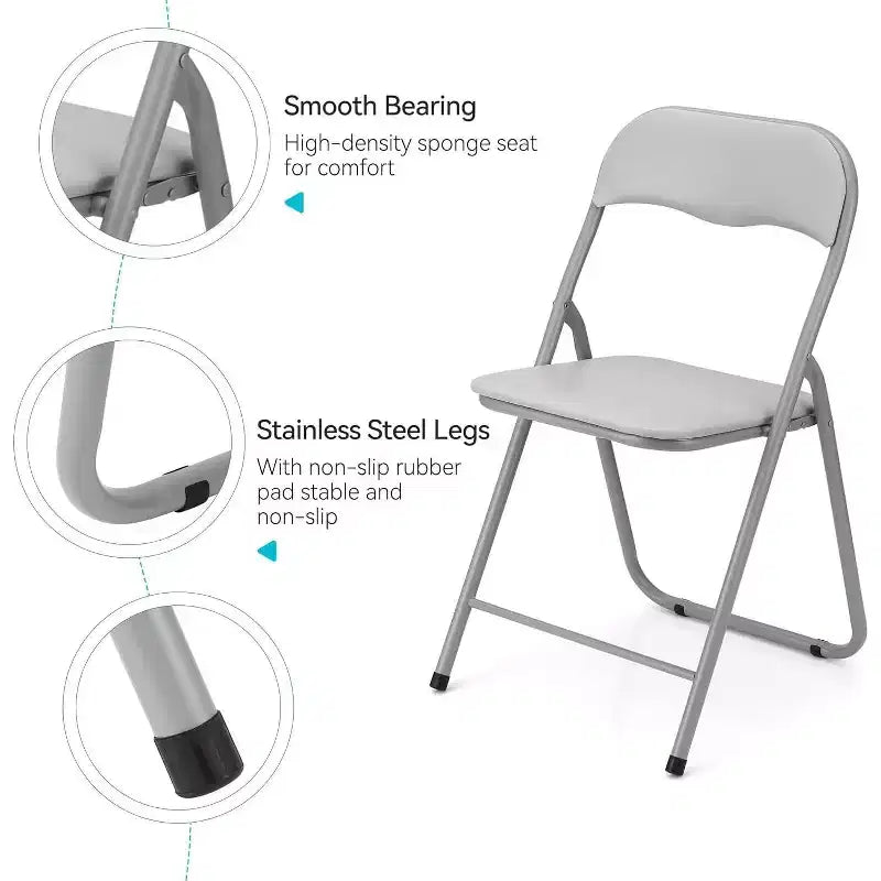 Folding Chairs Set of 4 with Cushions, Portable Metal Folding Chairs for Indoor & Outdoor Use, Stackable with Non-Slip Feet, Beige