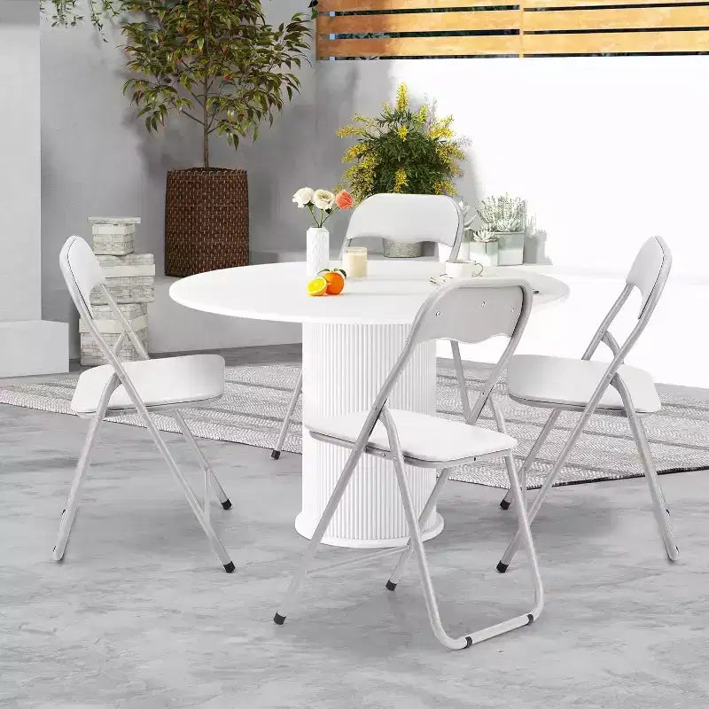 Folding Chairs Set of 4 with Cushions, Portable Metal Folding Chairs for Indoor & Outdoor Use, Stackable with Non-Slip Feet, Beige